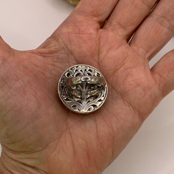 Curled Up Sleeping Cat Carved Mother of Pearl SARDA Sterling silver Ring J834 - Picture 9 of 9